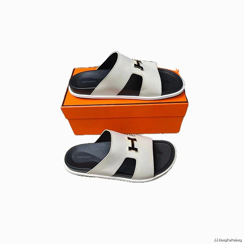 Hermès H Series Light Luxury Style Off-white Slide Sandals