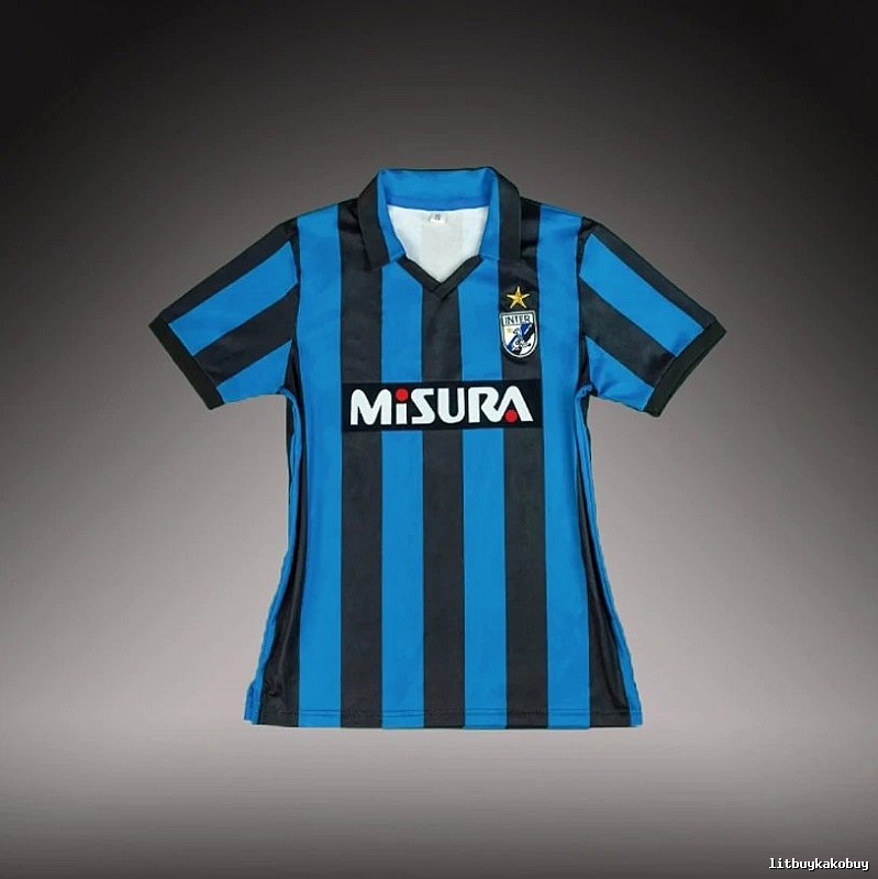 Inter Milan Casual Brehme #3 soccer jersey Blue Black Striped for Streetwear Looks
