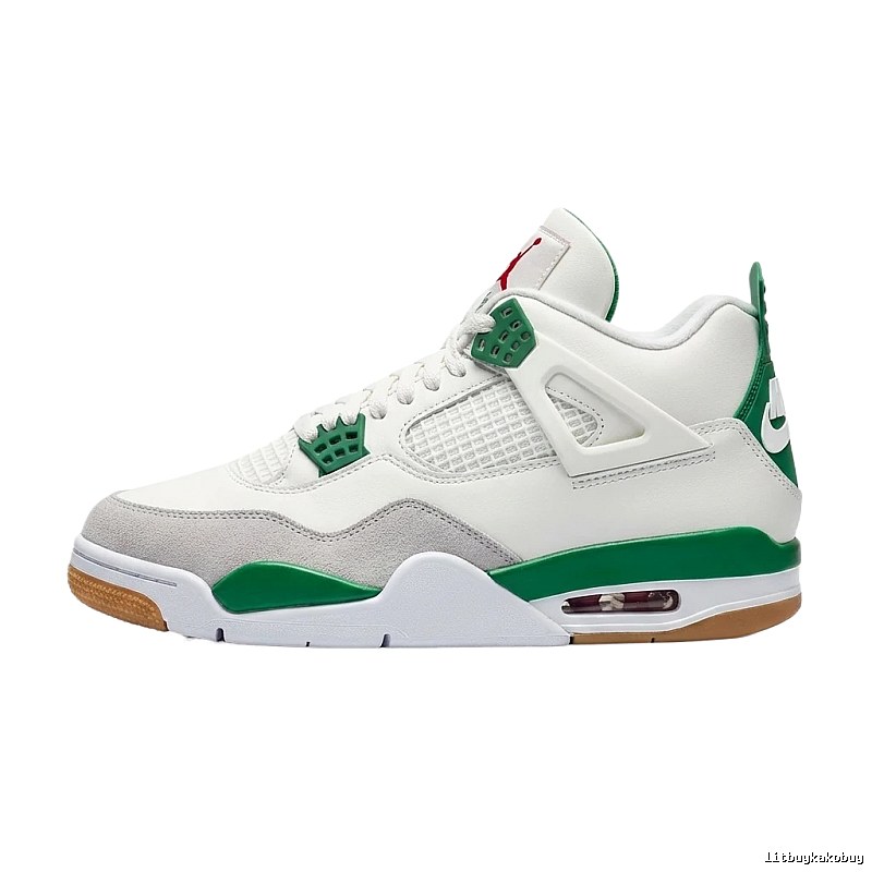 Jordan 4 Trendy Cool Green and White Sports Shoes