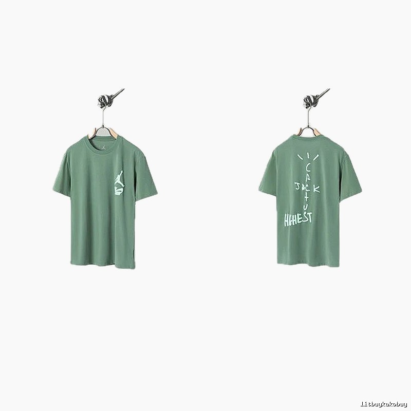 Jordan x Travis Scott Co-branded Street Style Pea Green T-Shirt