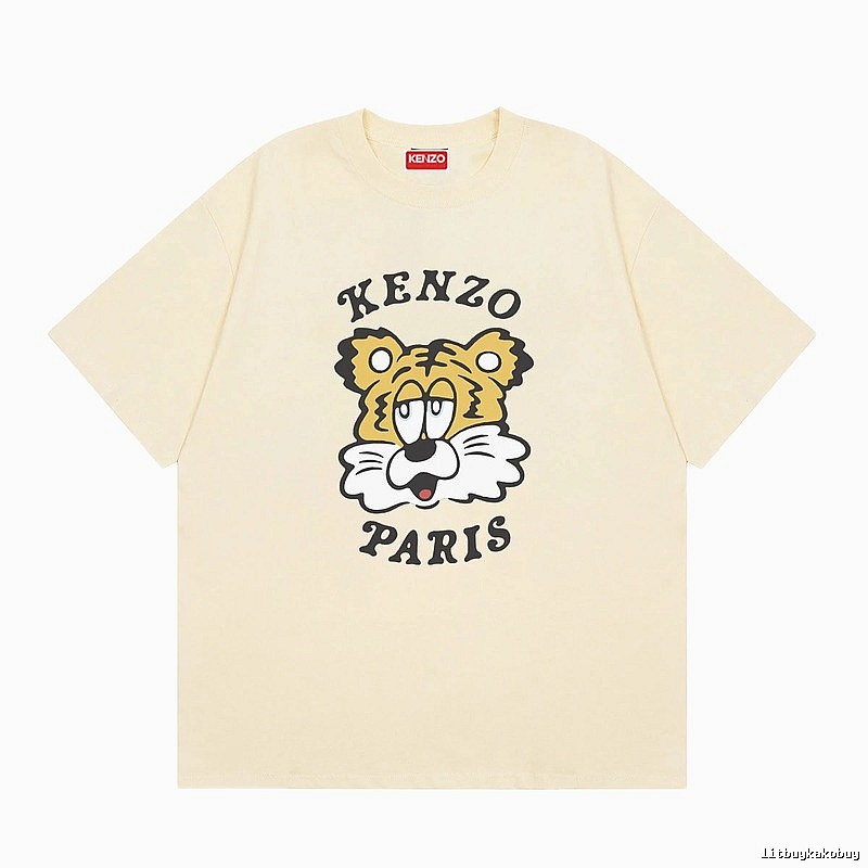 KENZO Tiger Head Print Trendy Style Beige T-shirt
