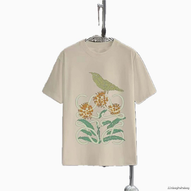 LOEWE Bird and Flower Print Casual Off-white T-shirt