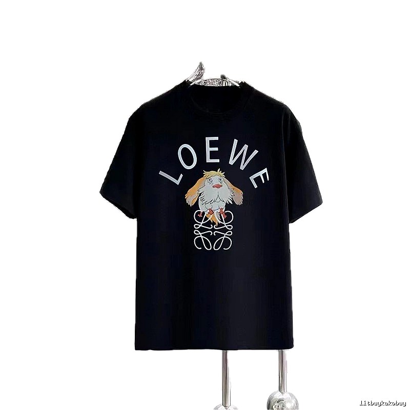 LOEWE Cartoon Print Casual Style Black T-Shirt