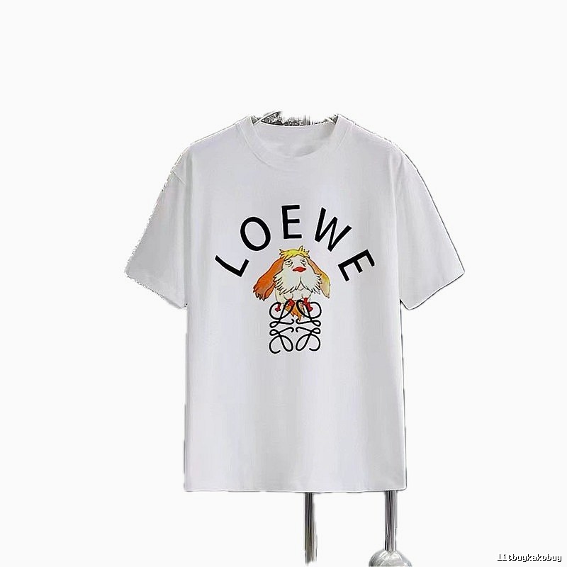LOEWE Cartoon Print Casual Style White Short-sleeve T-shirt