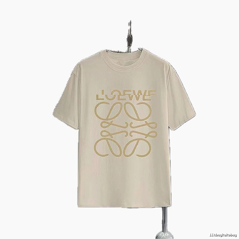 LOEWE Hot-stamped Minimalist Style Off-white Short-sleeve T-shirt