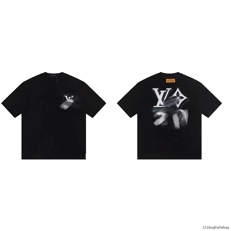 Louis Vuitton Blurred Print Street Style Black T-Shirt