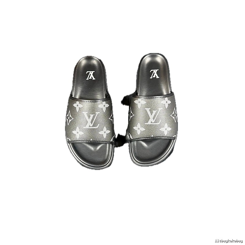 Louis Vuitton Classic Monogram Light Luxury Black and Grey Slide Sandals