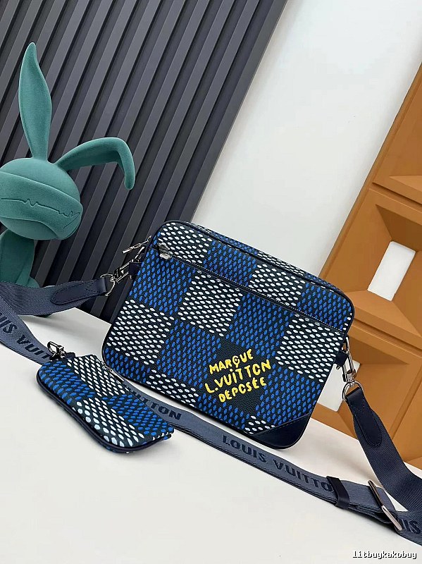 Louis Vuitton Crossbody Bag with Blue Checkerboard Crossbody Detail