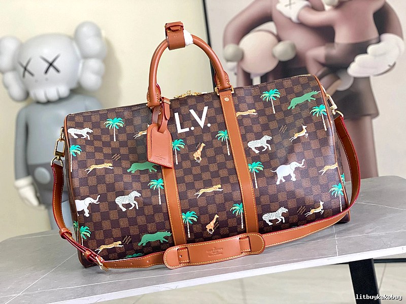 Louis Vuitton Duffel Bag with Brown Printed Monogram Duffel Detail