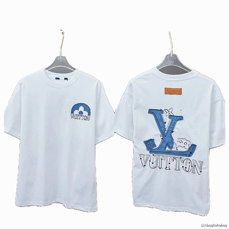 Louis Vuitton Embroidered Casual Style White Short-sleeved T-shirt