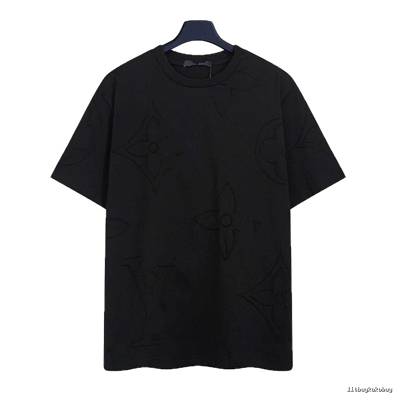 Louis Vuitton Embroidered Monogram Trendy Black T-Shirt