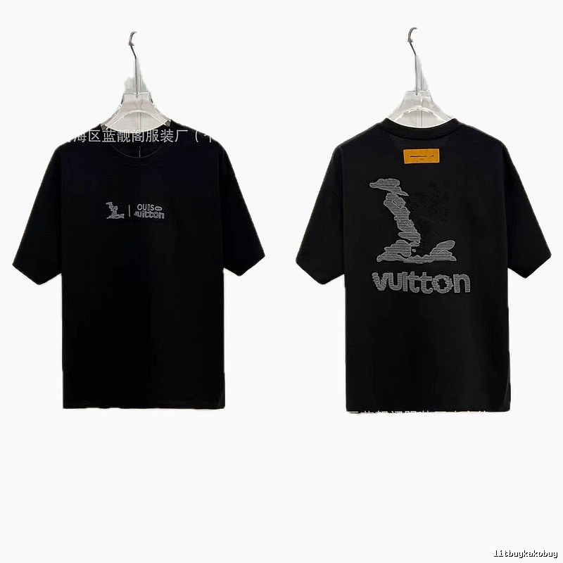 Louis Vuitton Embroidered Street Fashion Style Black Short-sleeve T-shirt