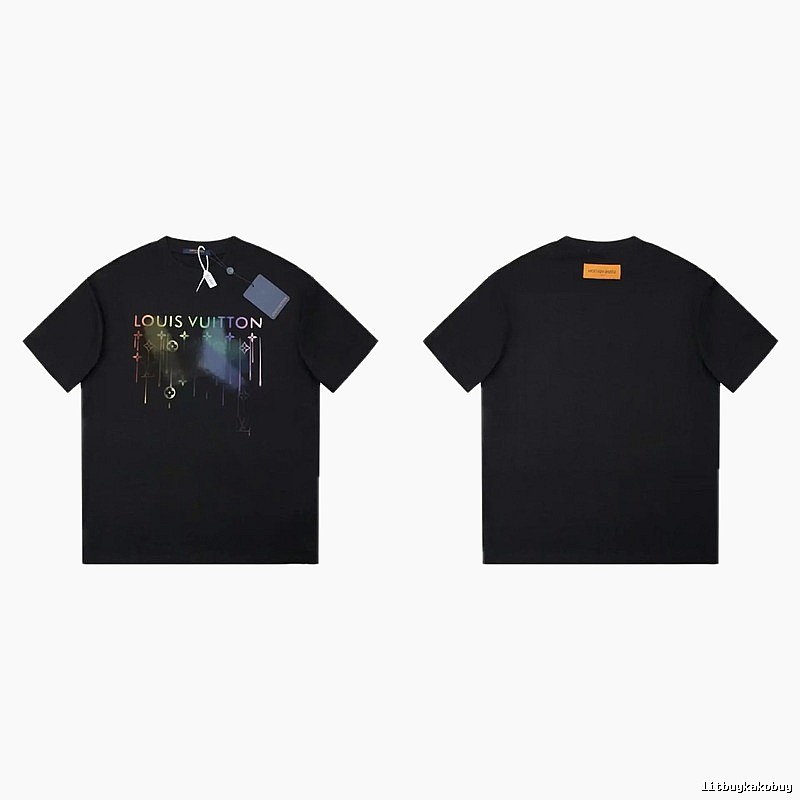 Louis Vuitton Iridescent Printed Trendy Black Short-sleeve T-shirt