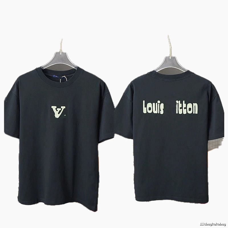 Louis Vuitton Letter Print Casual Style Black T-Shirt