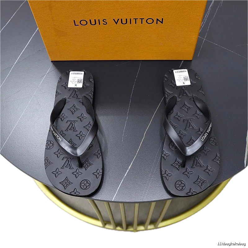 Louis Vuitton Monogram Casual Style Black Flip Flops