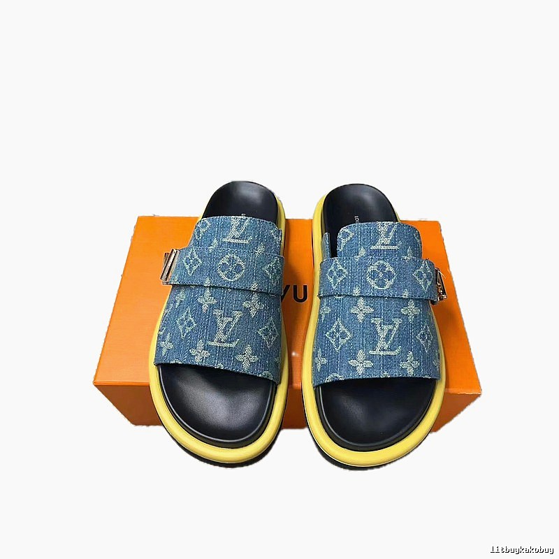 Louis Vuitton Monogram Casual Style Denim Blue Slides