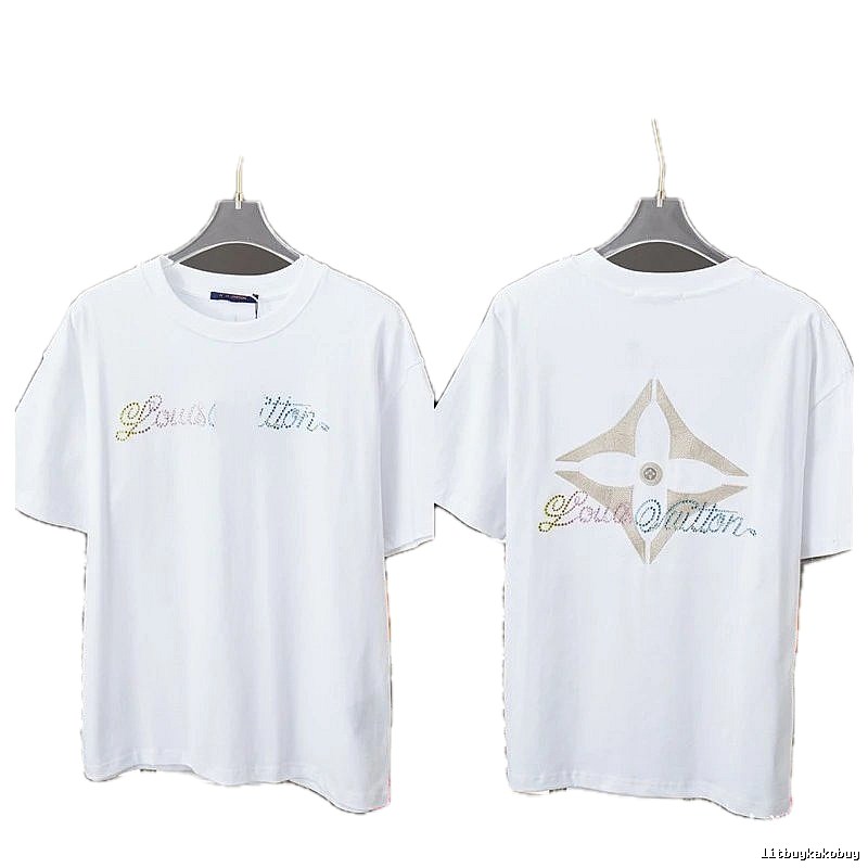 Louis Vuitton Monogram Hot-Fix Rhinestone Trendy White T-Shirt