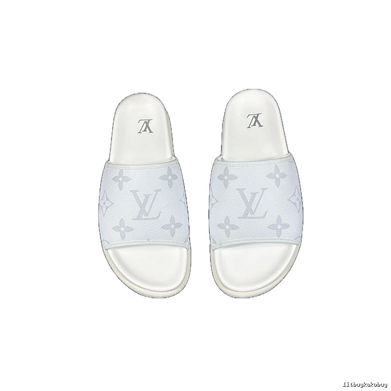 Louis Vuitton Monogram Light Luxury Style White Slide Sandals