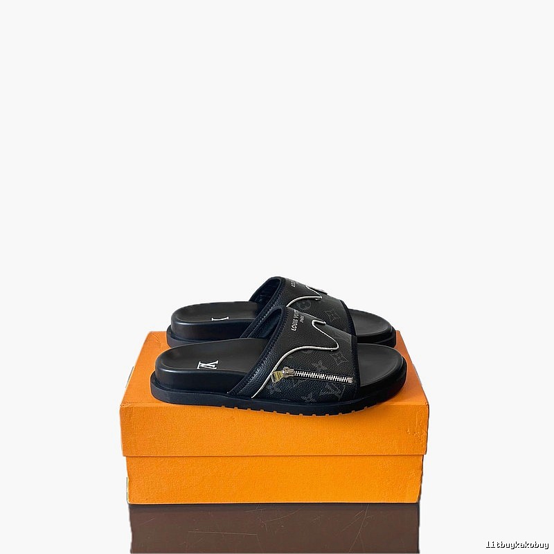 Louis Vuitton Monogram Trendy Style Black Slides