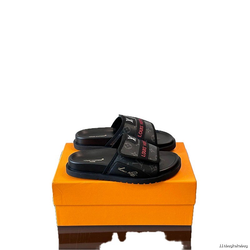 Louis Vuitton Monogram Trendy Style Black Slides