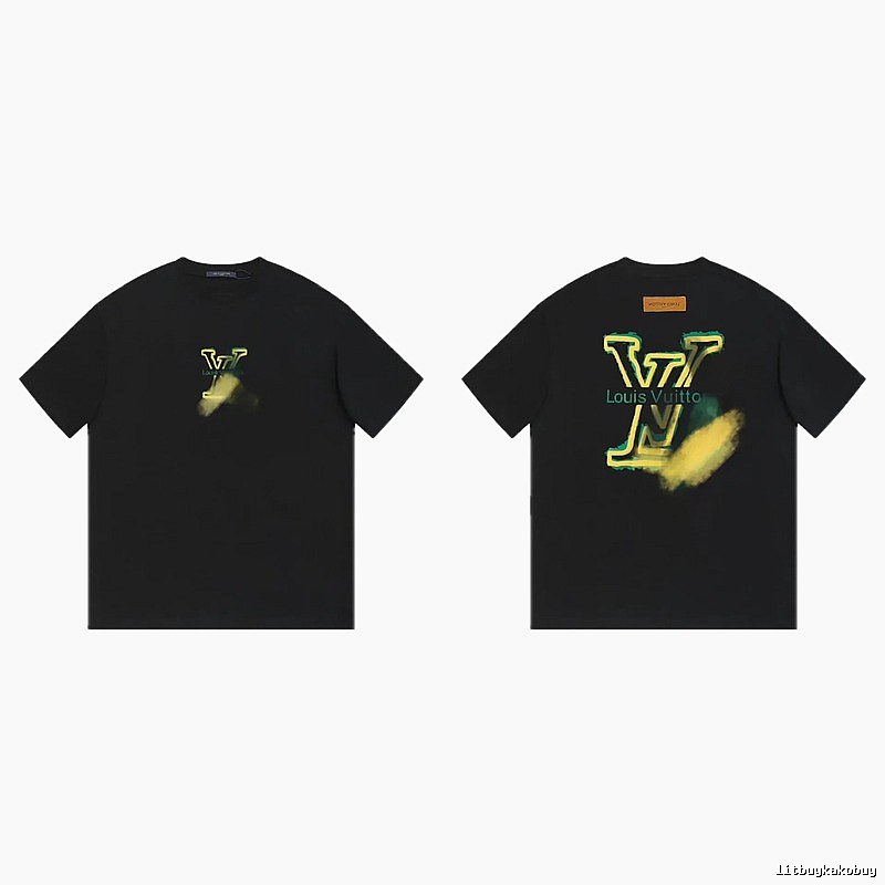 Louis Vuitton Spray-painted Trendy Style Black T-Shirt