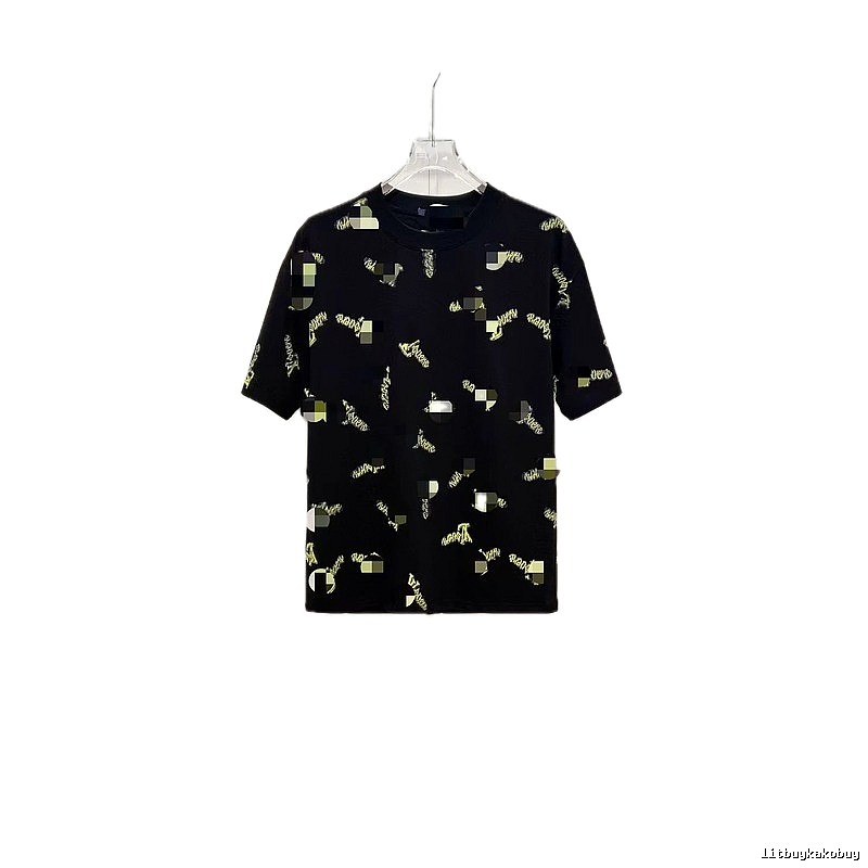 Louis Vuitton Trendy All-over Printed Black Short-sleeve T-shirt