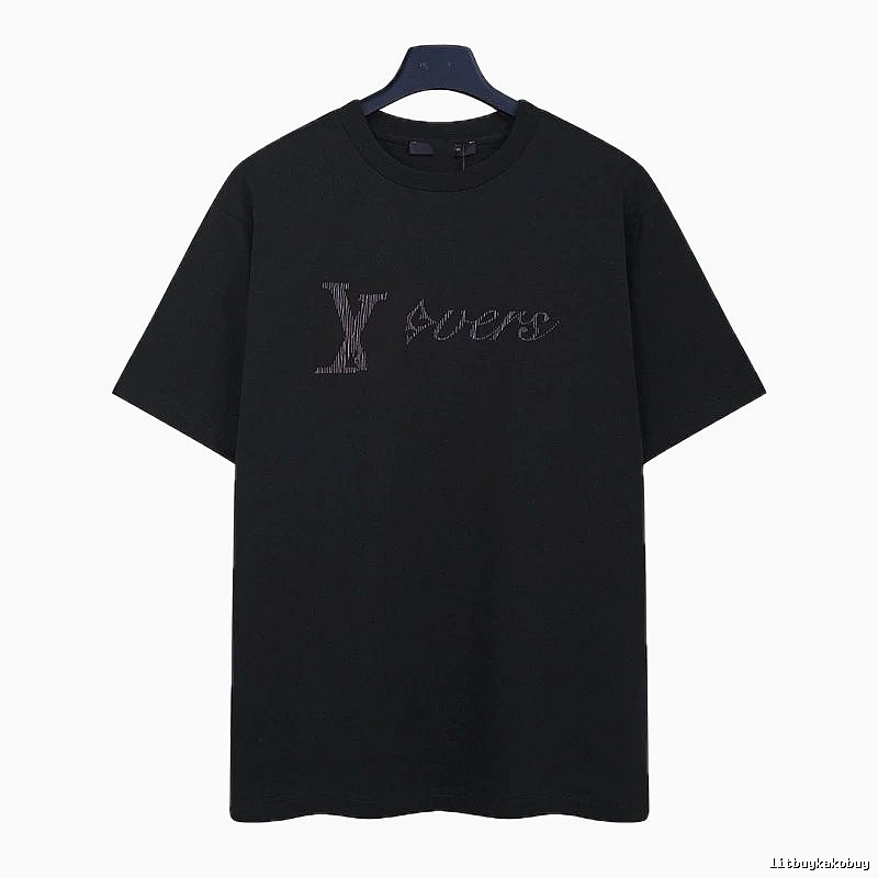 Louis Vuitton Trendy Black T-Shirt with Letter Embroidery
