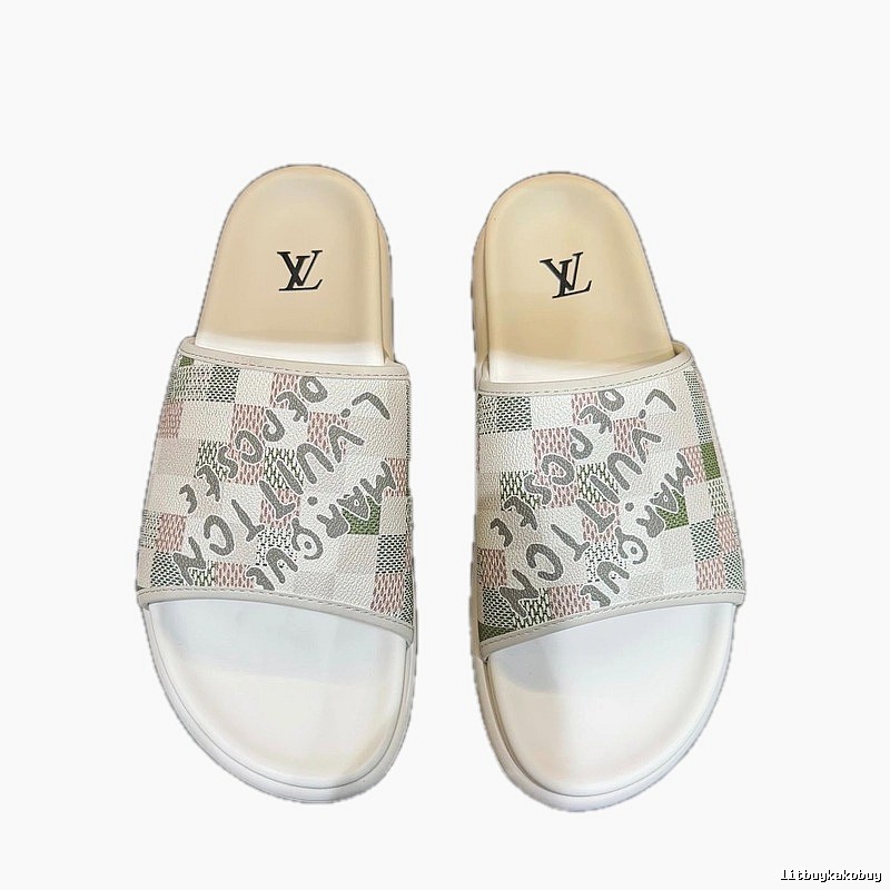 Louis Vuitton Trendy Checkerboard Off-white Slides