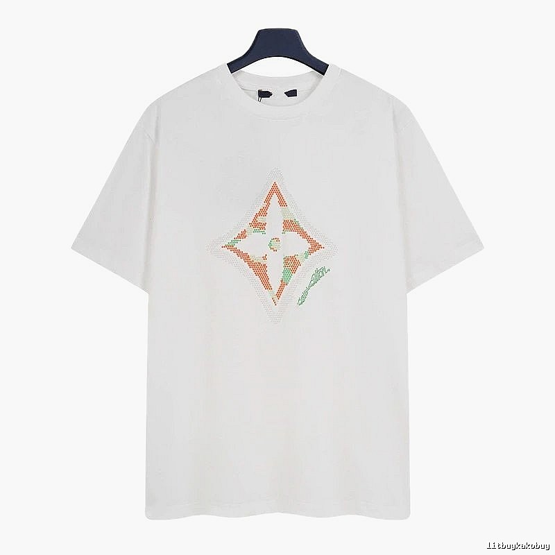 Louis Vuitton Trendy White T-Shirt with Diamond Print