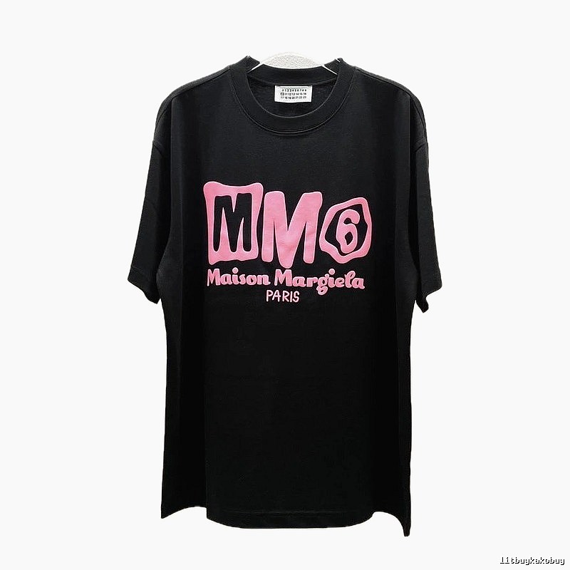 Maison Margiela MM6 Streetwear Brand Black Printed T-shirt