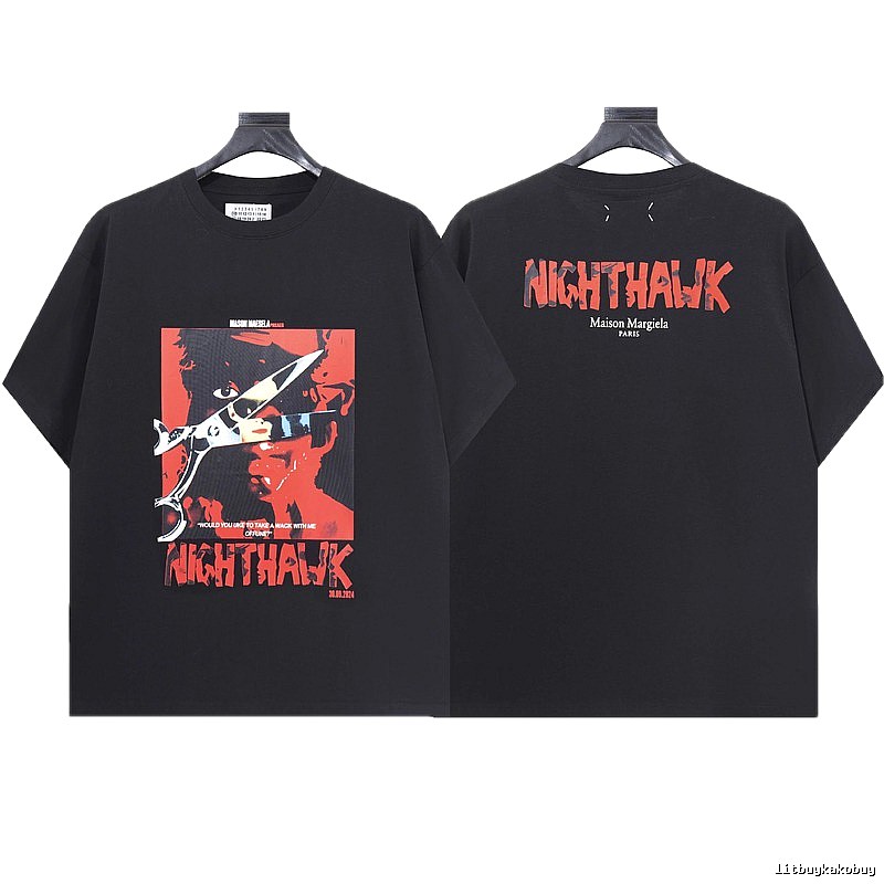 Maison Margiela Nighthawk Print Street Style Black T-Shirt