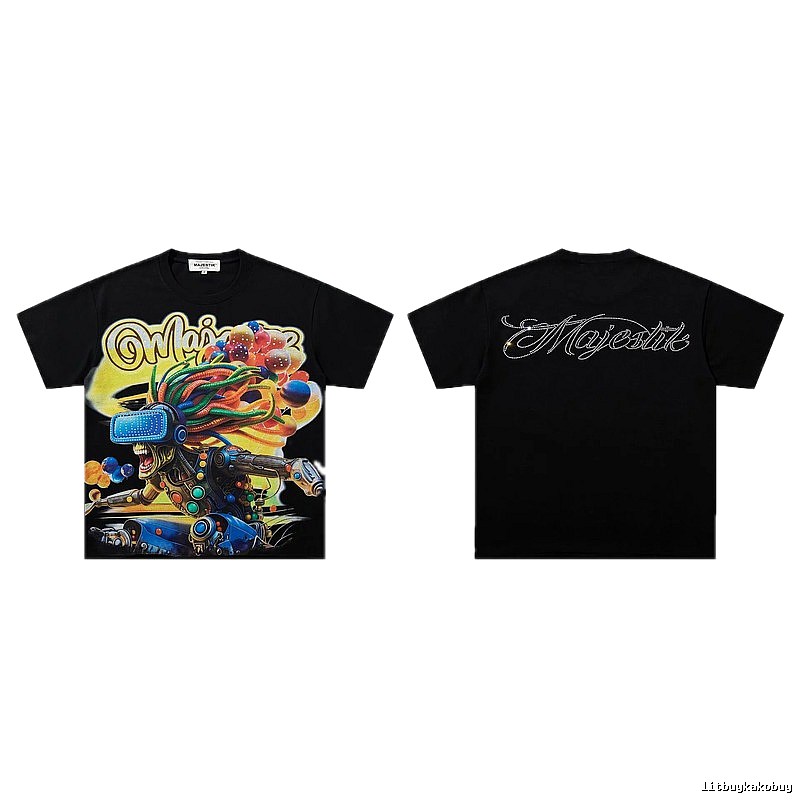 MAJESTIK Cyber Print Street Style Black T-Shirt