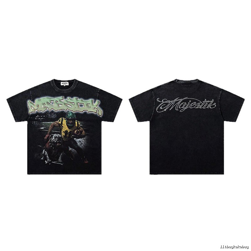 MAJESTIK Rugby Street Style Distressed Black T-Shirt