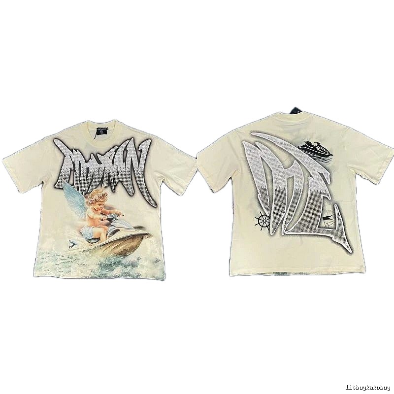 Mixed Emotion Off-white Street-style Angel Print T-shirt