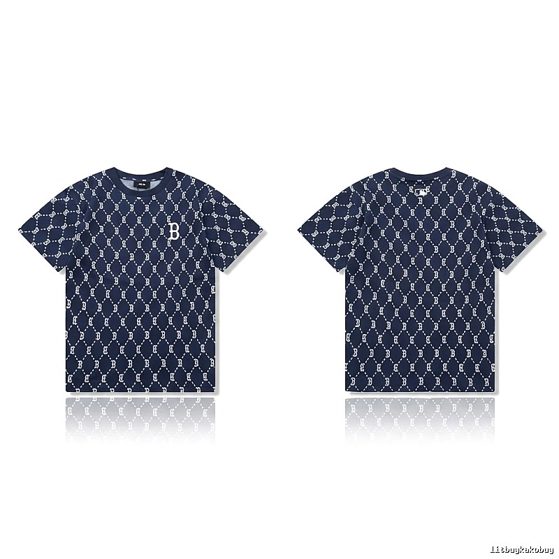 MLB full - printed style navy blue T - shirt