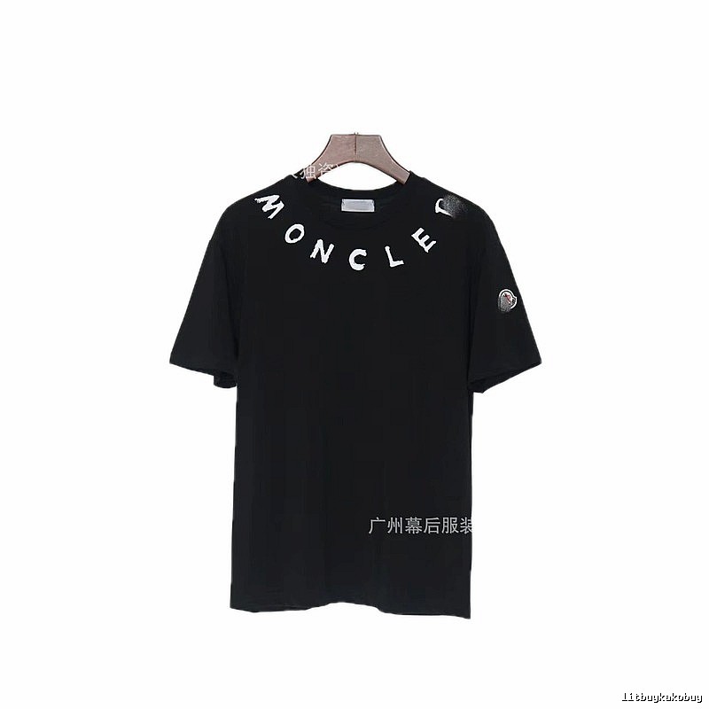 Moncler Letter Print Casual Style Black T-Shirt
