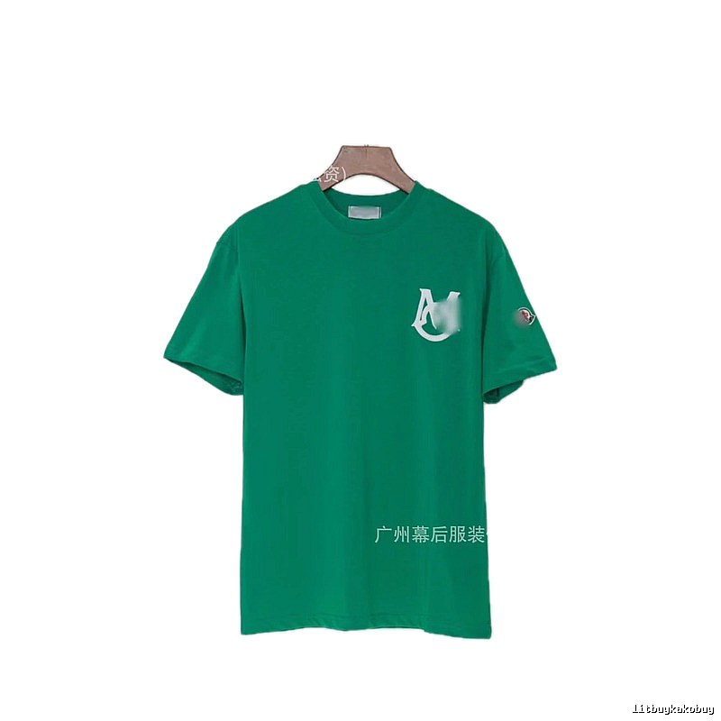 Moncler Letter Print Casual Style Green Short-sleeve T-shirt