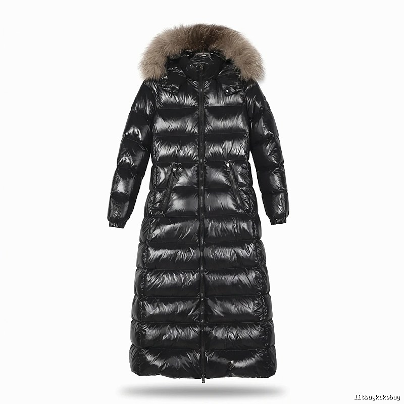 Moncler long shiny black down jacket