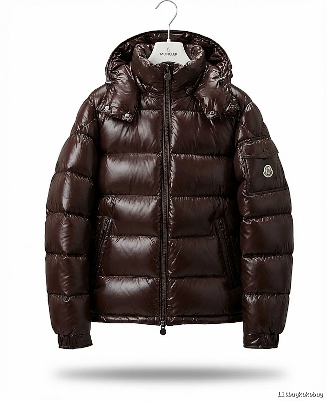 Moncler shiny short brown down jacket