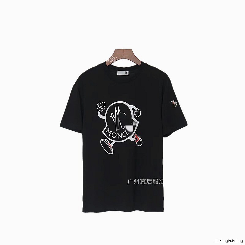 Moncler Trendy Black Cartoon Print Short-sleeved T-shirt