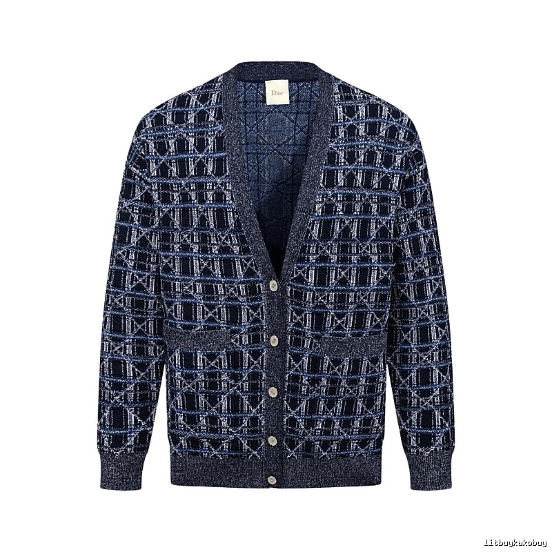 Navy Dior Button-front Cardigan for Layered Winter Looks