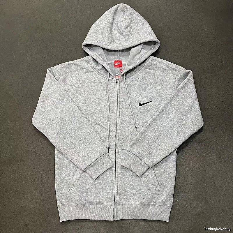 Nike Zip-Front Design Gray Zip Hoodie Daily Styling Swoosh