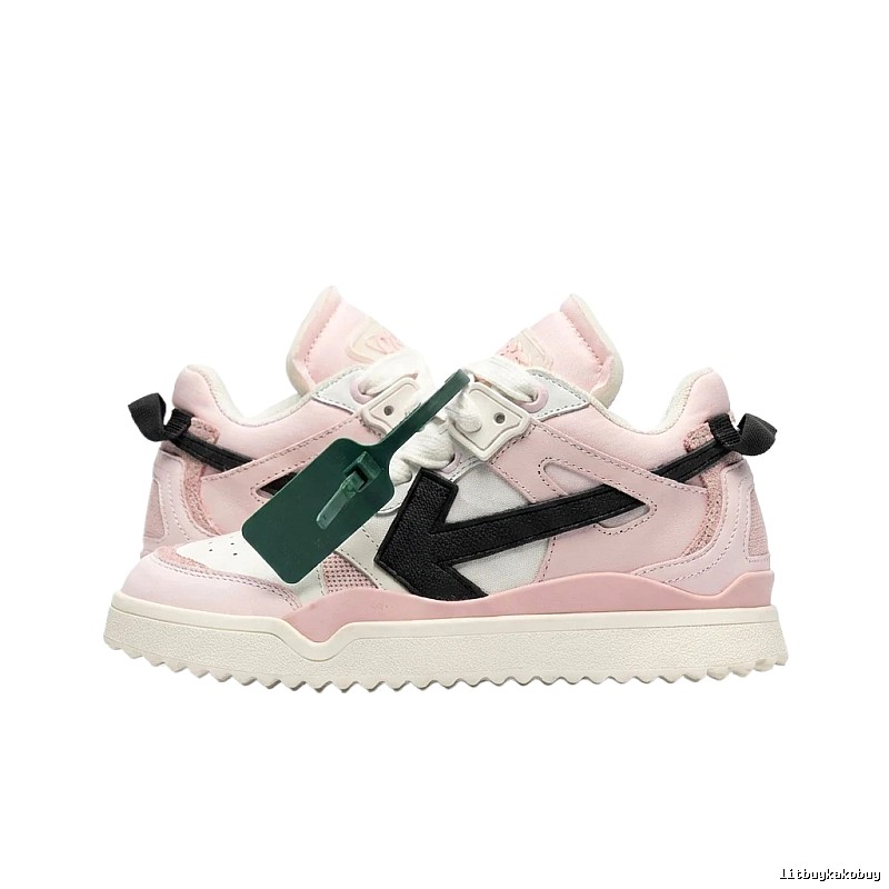 Off-White Deconstructed Style Pink and White Sports Shoes