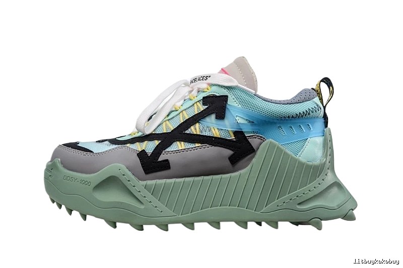 Off-White Grey-Green Functional Style Sports Shoes
