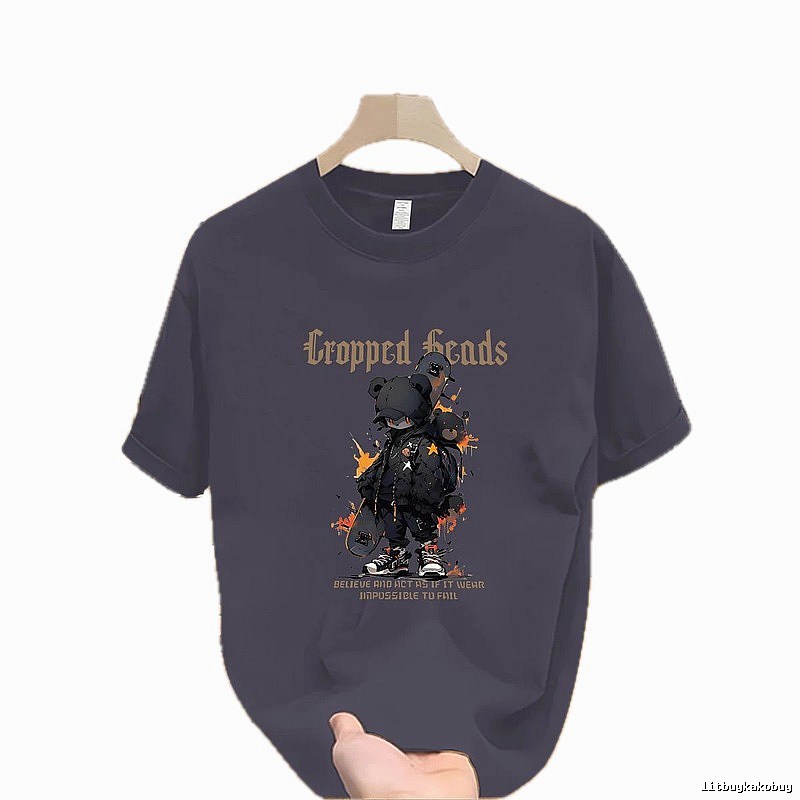 Original Streetwear Brand Skate Bear Street Style Charcoal Gray T-shirt