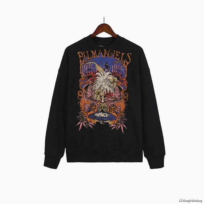 Palm Angels Printed Trendy and Cool Black Sweatshirt