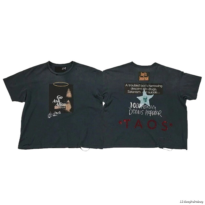 Paly Hollywood Distressed Dark Charcoal Gray Printed T-shirt