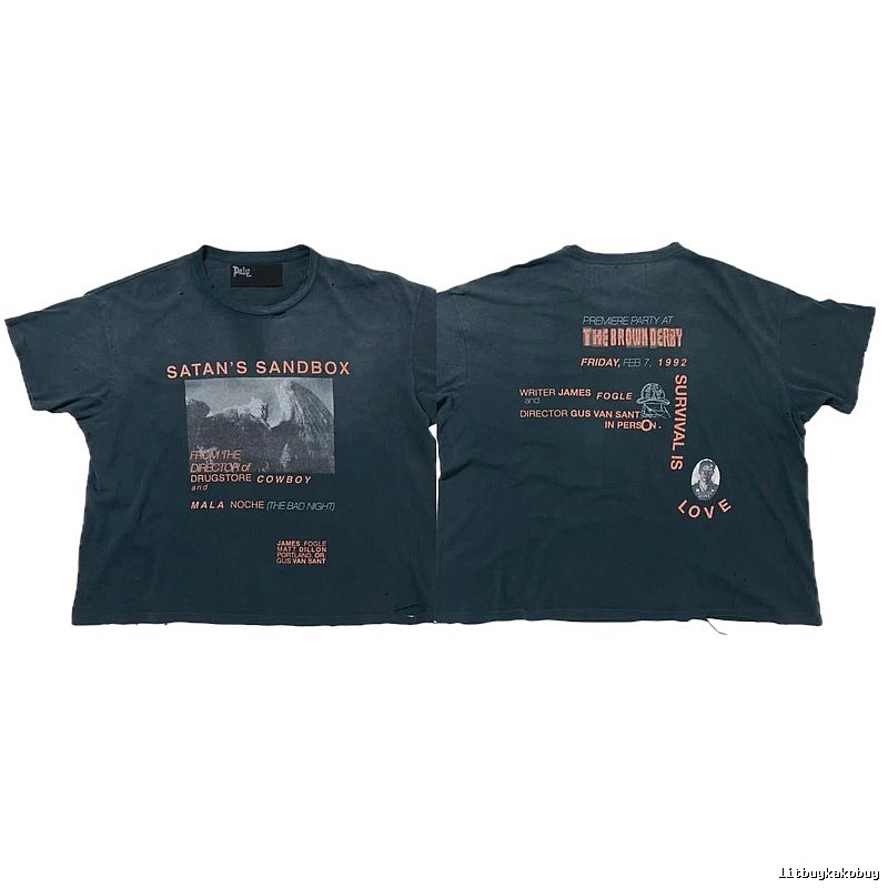 Paly Hollywood Vintage Distressed Carbon Black Short Sleeve T-Shirt