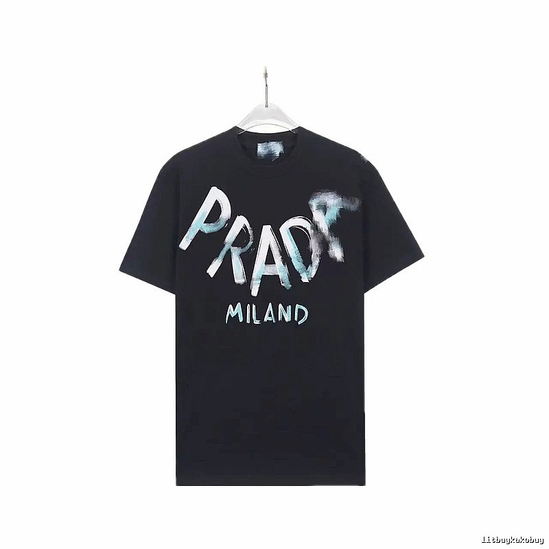 Prada Graffiti Collection Trendy Style Black Short-sleeve T-shirt