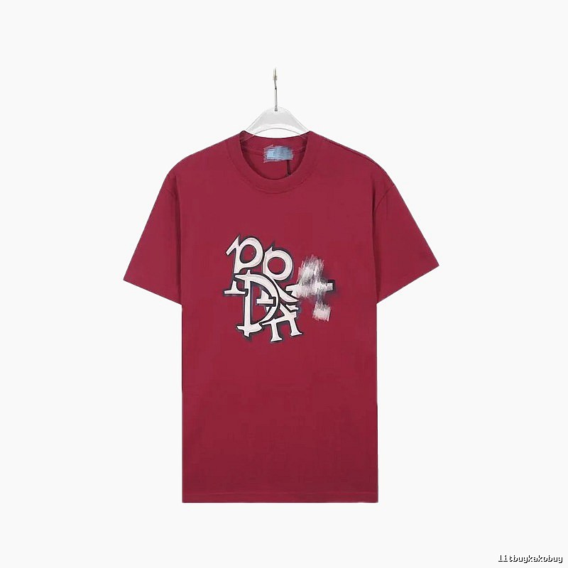 Prada Graffiti Print Cool Edgy Burgundy T-Shirt
